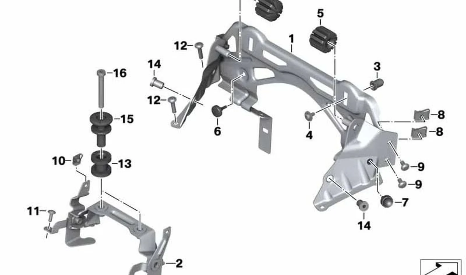 Soporte del depósito delantero OEM 16117686593 para motos BMW K1200R, K1300R. Original BMW Motorrad.