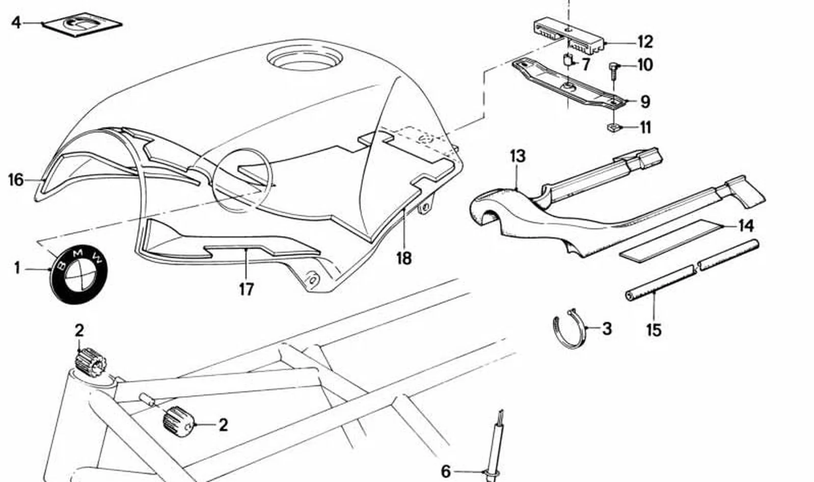 Soporte depósito OEM 16111450704 para motos BMW K100, K100 LT, K100 RS, K100 RT. Original BMW Motorrad.