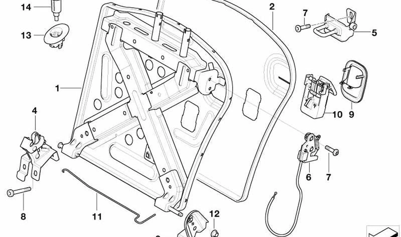 Soporte derecho del bastidor del asiento trasero OEM 52207111058 para MINI Cooper R52, Cooper S R52, One R52. Original MINI.