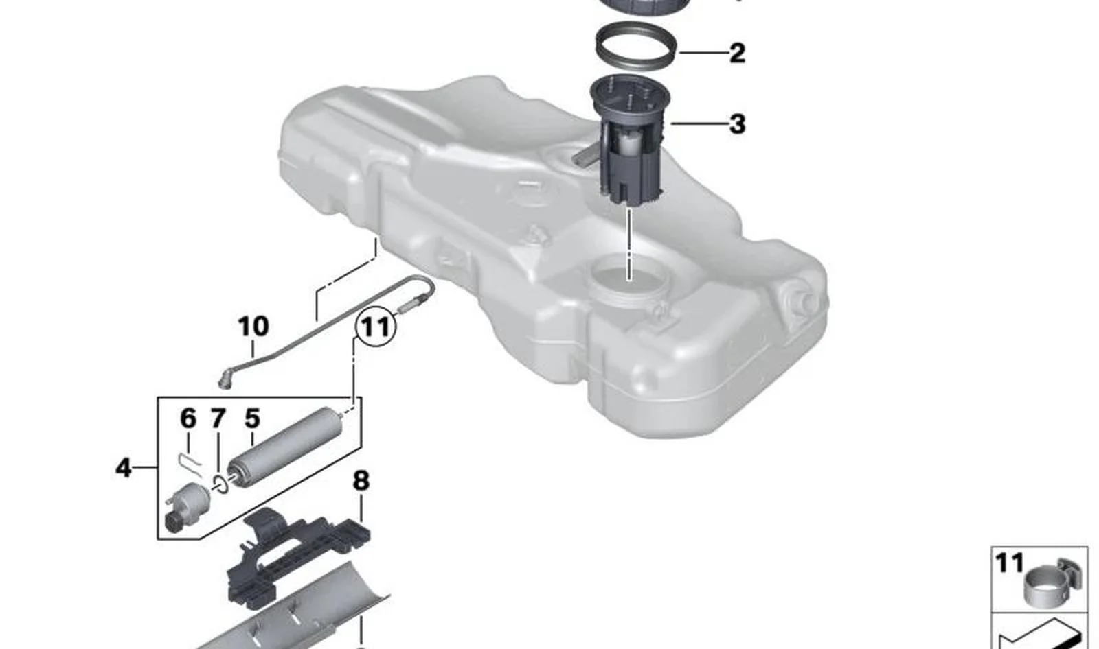 Soporte filtro de combustible OEM 16117246400 para MINI R56 LCI, Clubman R55 LCI, Cabrio R57 LCI, Coupé R58, Roadster R59. Original MINI.