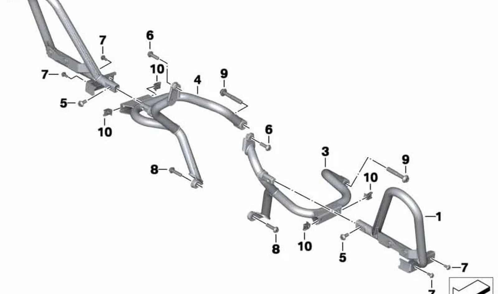 Soporte izquierdo de arco protector del motor OEM 11848548599 para motos BMW R 1250 RT (K52) y R 1200 RT (K52). Original BMW Motorrad.