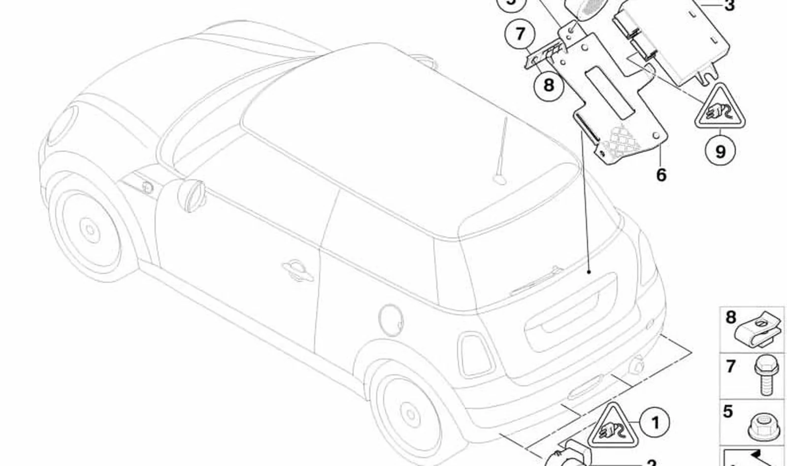 Soporte mecanismo de mando PDC OEM 51122751442 para MINI R56, R56 LCI. Original MINI.