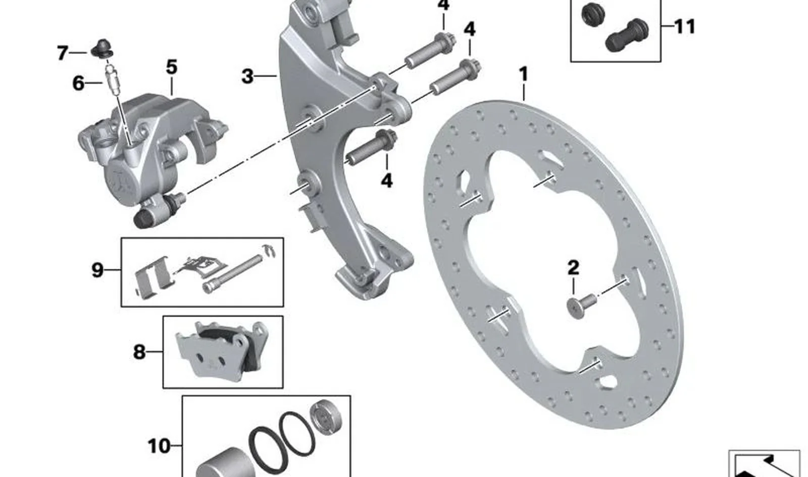 Soporte pinza portapastillas trasero OEM 34211692850 para motos BMW Motorrad CE04. Original BMW Motorrad.