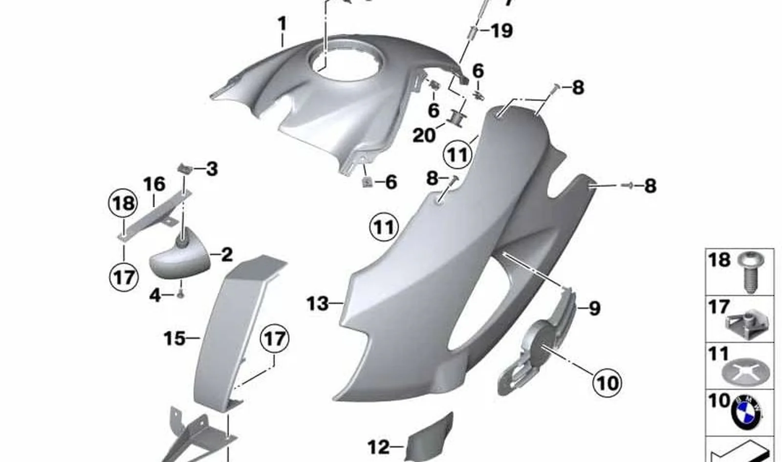 Soporte plaquita izquierda OEM 51147680555 para motos BMW HP2 Enduro, HP2 Megamoto. Original BMW Motorrad.