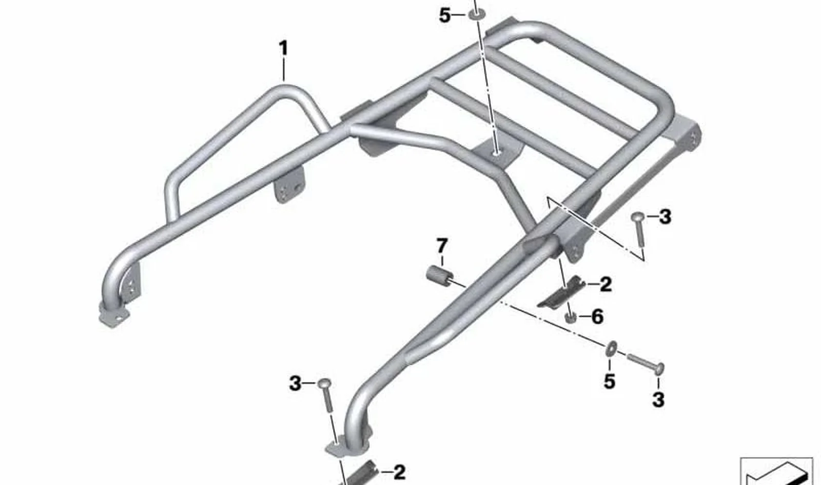 Soporte posterior derecho dos piezas OEM 46547699410 para motos BMW R1200GS Adventure K25 (2005-2007). Original BMW Motorrad.