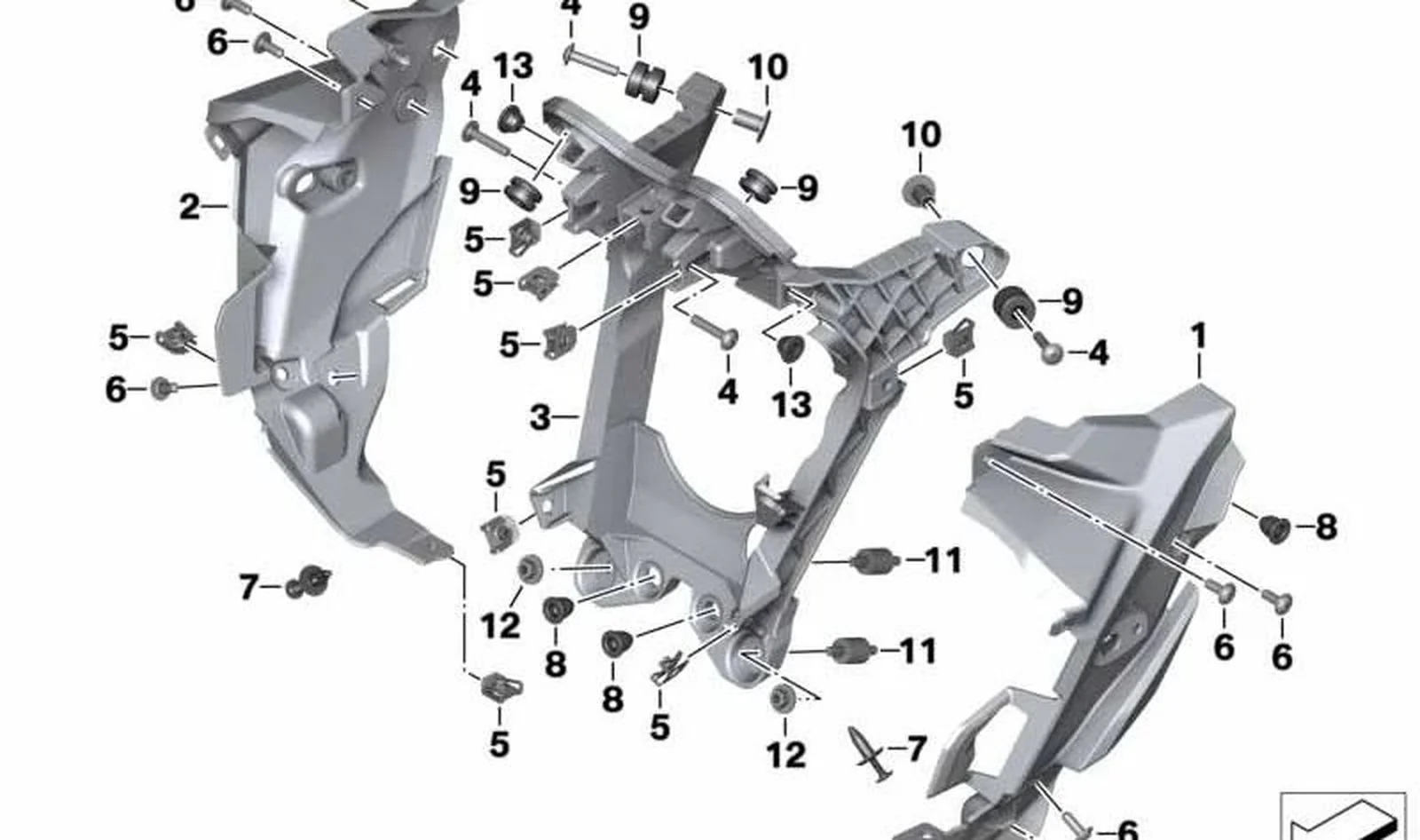 Soporte revestimiento frontal OEM 46638546236 para motos BMW F 800 R (K73). Original BMW Motorrad.