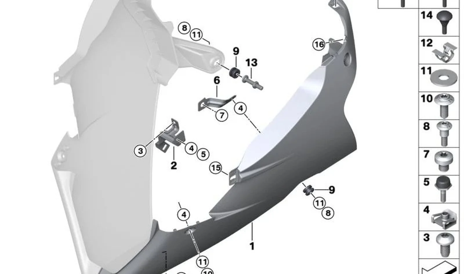 Spoiler del motor con decoración izquierda OEM 46638103387 para BMW Motorrad M 1000 RR (K66). Original BMW Motorrad.