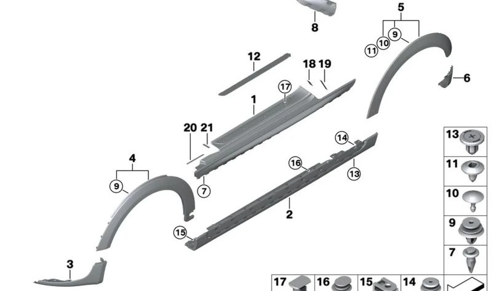 Spoiler delantero derecho OEM 51117360744 para MINI F56, F55, Cabrio F57... y más. Original MINI.