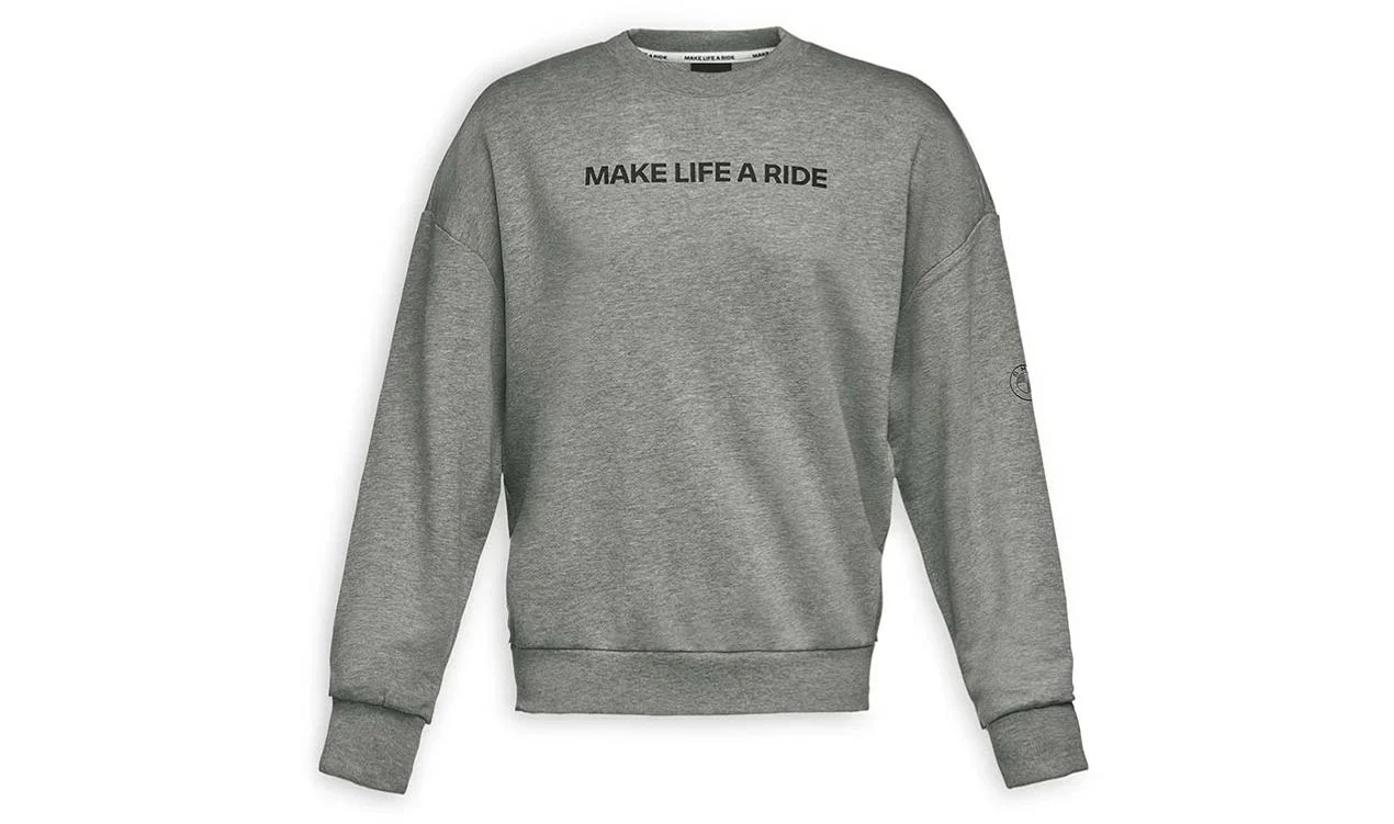 Sudadera gris melange "Make Life a Ride" OEM 76615A815F1 talla XS para BMW Motorrad. Válido para BMW. Original BMW Motorrad.