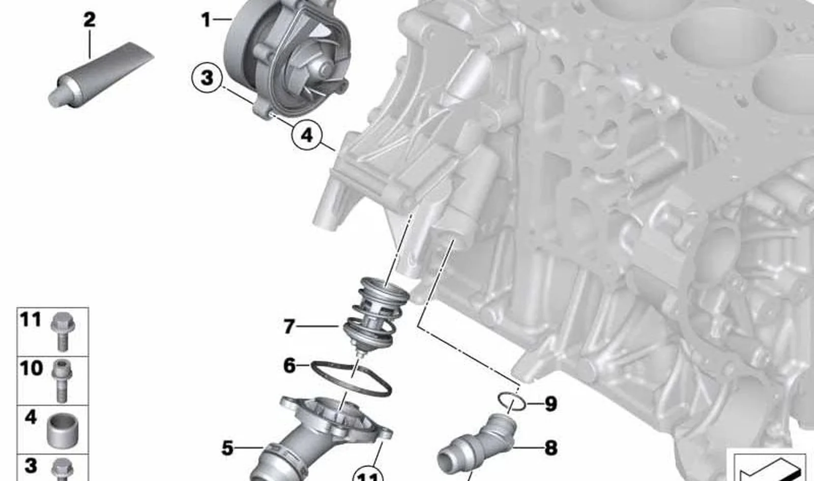 Tapa caja del termostato OEM 11518512445 para MINI R56 LCI, Clubman R55 LCI, Cabrio R57 LCI, Coupé R58, Roadster R59, Countryman R60, Paceman R61. Original MINI.
