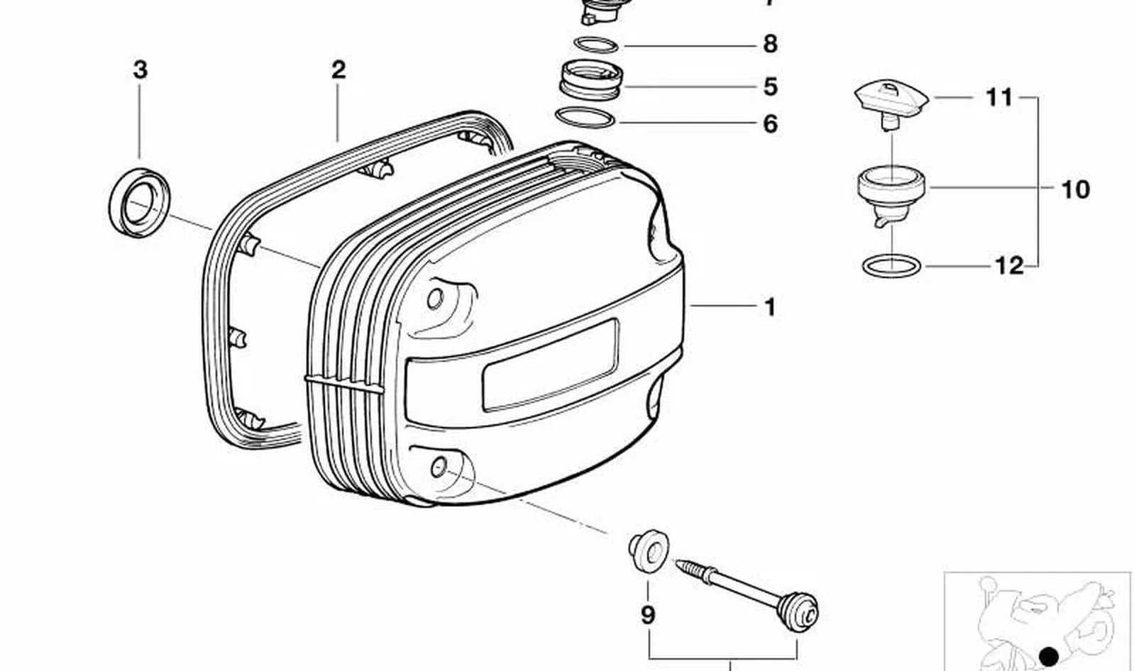 Tapa de culata con rosca lado izquierdo OEM 11127676475 para motos BMW R1100GS, R1100R, R1150GS, R850R... y más. Original BMW Motorrad.