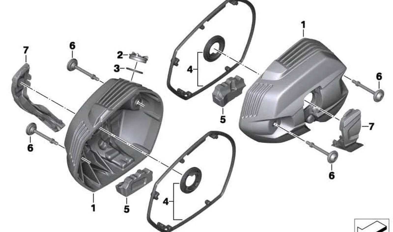 Tapa de culata izquierda gris granito OEM 11127723427 para motos BMW R 1200 GS, R 1200 GS Adventure, R 1200 RT, R 1200 R, R nineT, R nineT Pure, R nineT Scrambler, R nineT Racer, R nineT Urban G/S... y más. Original BMW Motorrad.