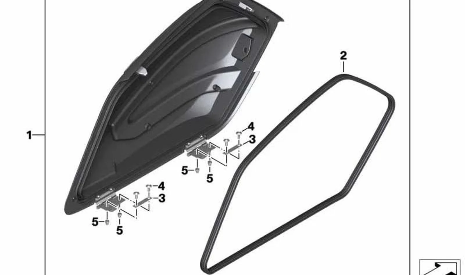 Tapa de la maleta izquierda OEM 46548551325 para motos BMW K1600 Bagger (K61). Original BMW Motorrad.