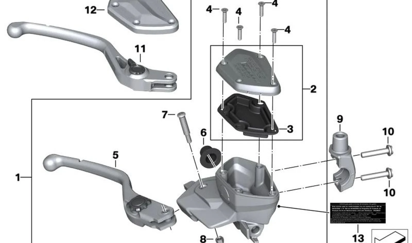 Tapa del conjunto del freno de mano OEM 32729829547 para motos BMW R 1250 R, R 1250 RS, R 1200 R, R 1200 RS. Original BMW Motorrad.