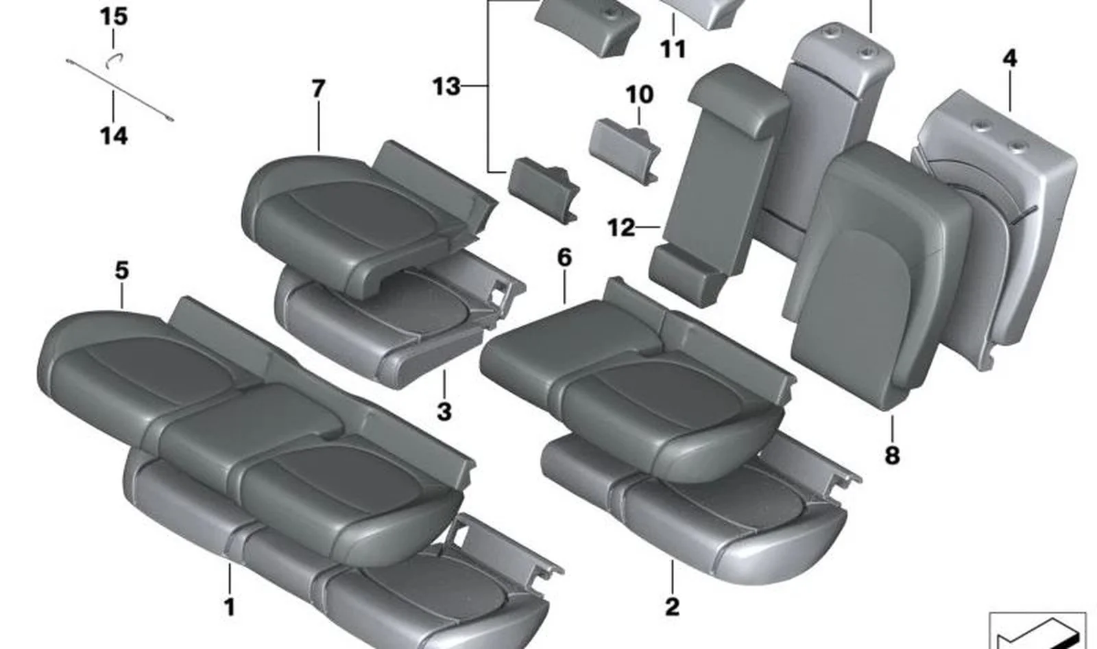 Tapizado asiento básico cuero Carbon Black OEM 52207939346 para MINI Countryman F60 (11/2015-07/2020), F60 LCI (05/2019-02/2024). Original MINI.