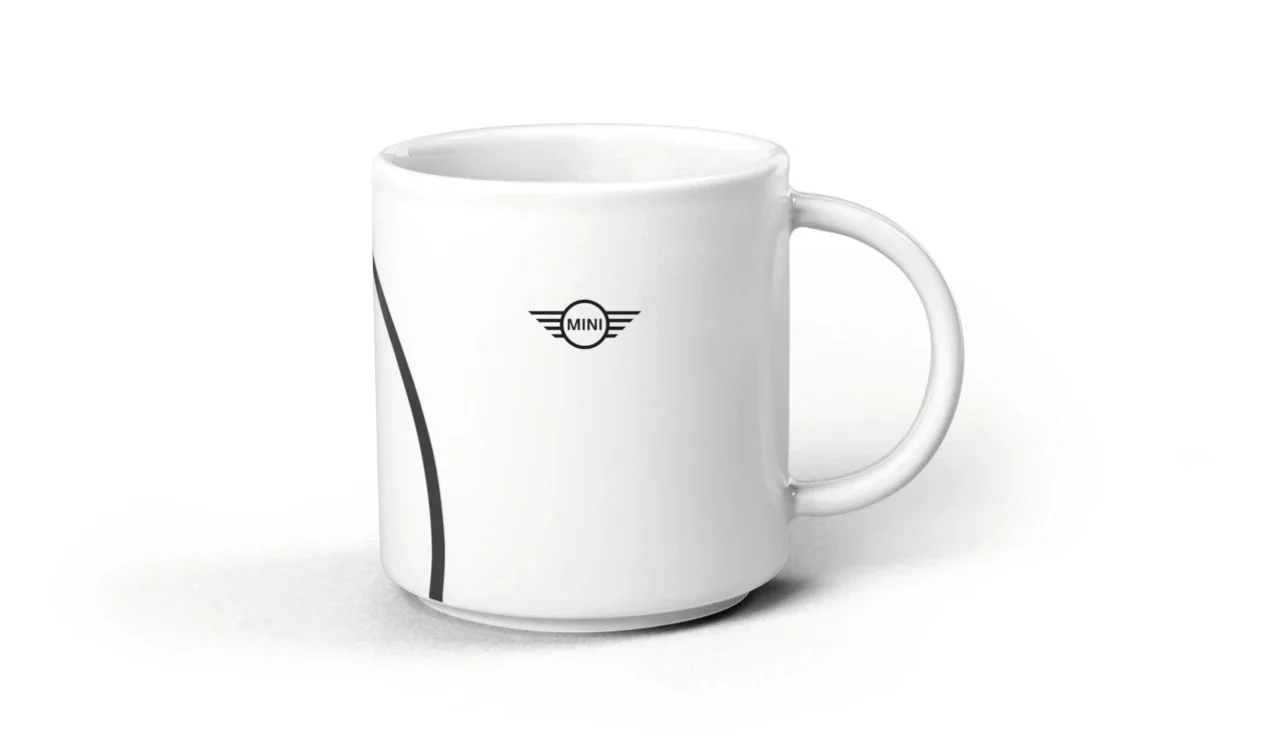 Taza de impresión de contornos blanco/negro OEM 80285B32103 para BMW y MINI. Original MINI.