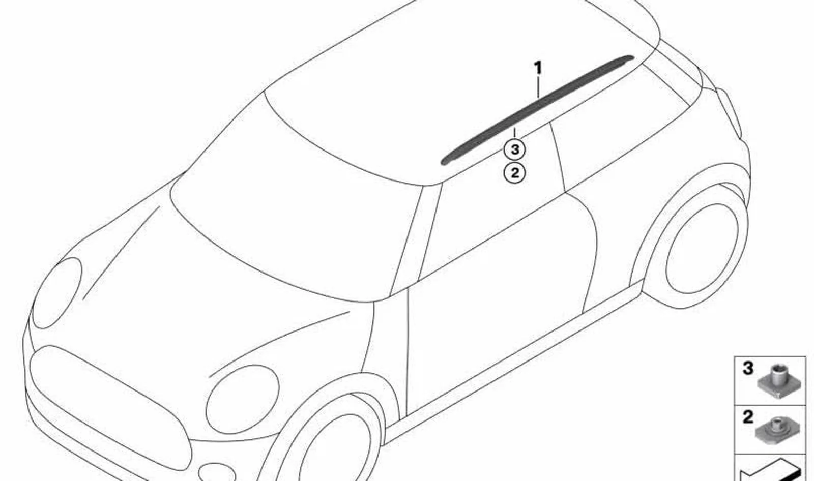 Techo borda izquierda OEM 51137331931 para MINI F56, F56 BEV, F56 LCI, F66. Original MINI.