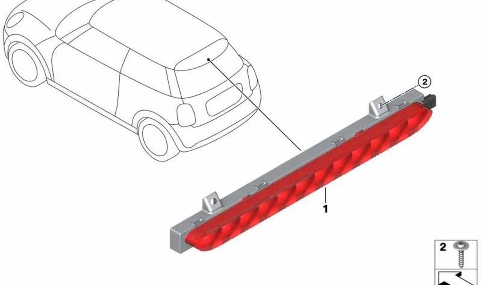 Tercera luz de freno trasera OEM 63257297411 para MINI F56, F56 BEV, F56 LCI, F55, F55 LCI... y más. Original MINI.
