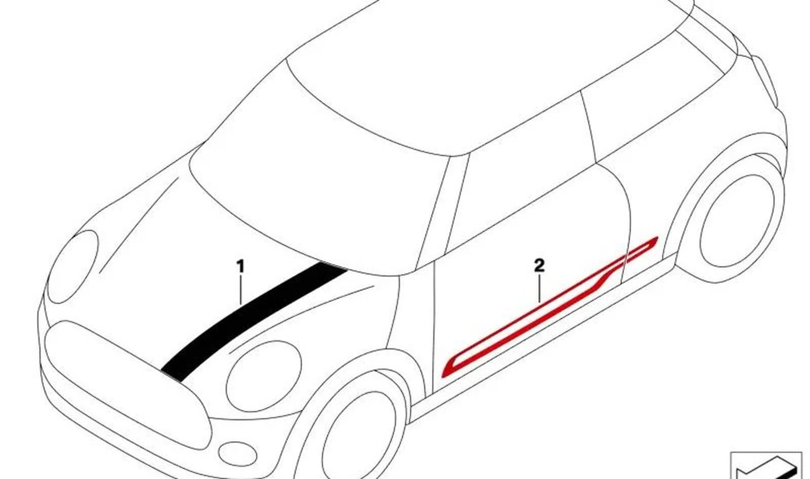 Tira de adorno delantera derecha OEM 51145A36F36 para MINI F56 LCI, F56 BEV LCI, F55 LCI, Cabrio F57 LCI. Original MINI.