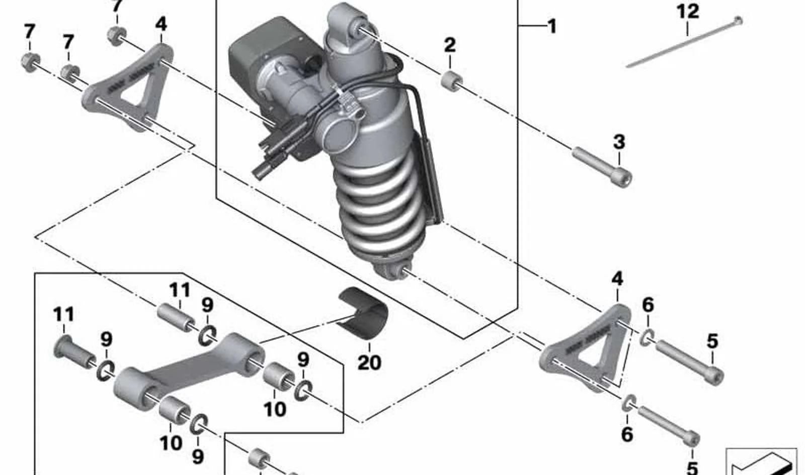 Tirante articulado trasero OEM 33548560165 para BMW Motorrad K1600GT, K1600GTL, K1600Bagger. Original BMW Motorrad.