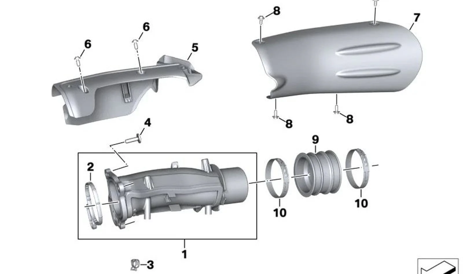 Toma de aspiración derecha OEM 11611540354 para motos BMW R 18, R 18 Classic, R 18 B, R 18 Transcontinental. Original BMW Motorrad.