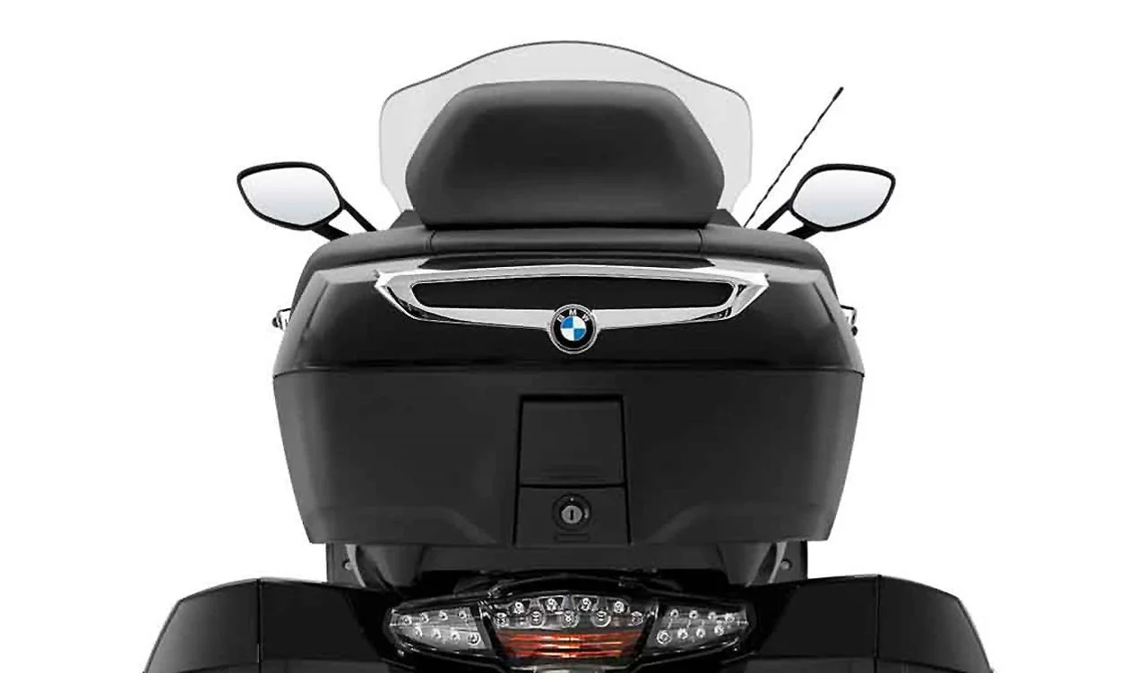 Top case trasero Touring 49 l Blackstorm Metallic OEM 77438553921 para motos BMW R 1200 RT, R 1250 RT, K 1600 GT, K 1600 GTL. Original BMW Motorrad