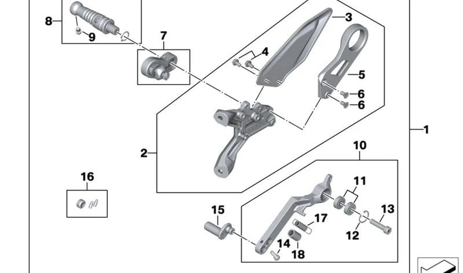 Tope delantero OEM 46719443020 para motos BMW S 1000 RR (K67), M 1000 RR (K66). Original BMW Motorrad.