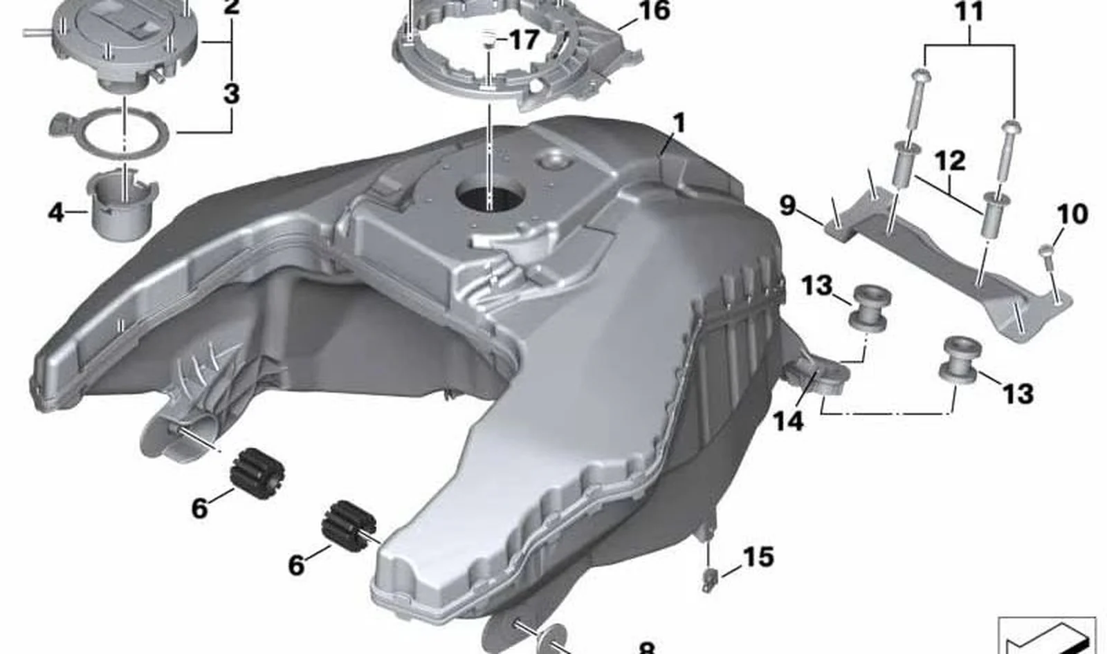 Tope protector OEM 16118396346 para motos BMW F 900 R, F 900 XR. Original BMW Motorrad.