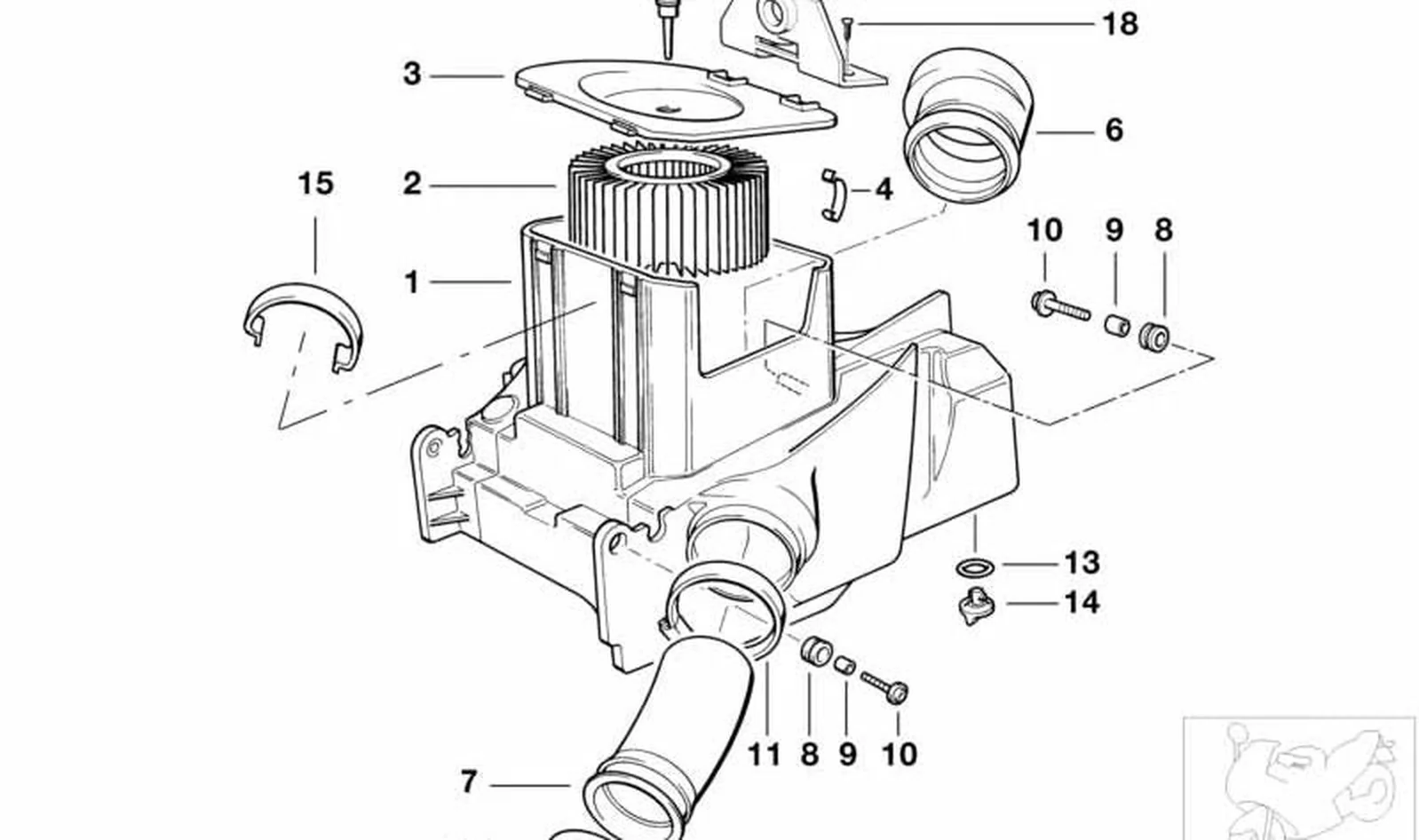 Tubería de aspiración izquierda OEM 13711342175 para motos BMW R850GS, R850R, R850RT, R1100GS... y más. Original BMW Motorrad.
