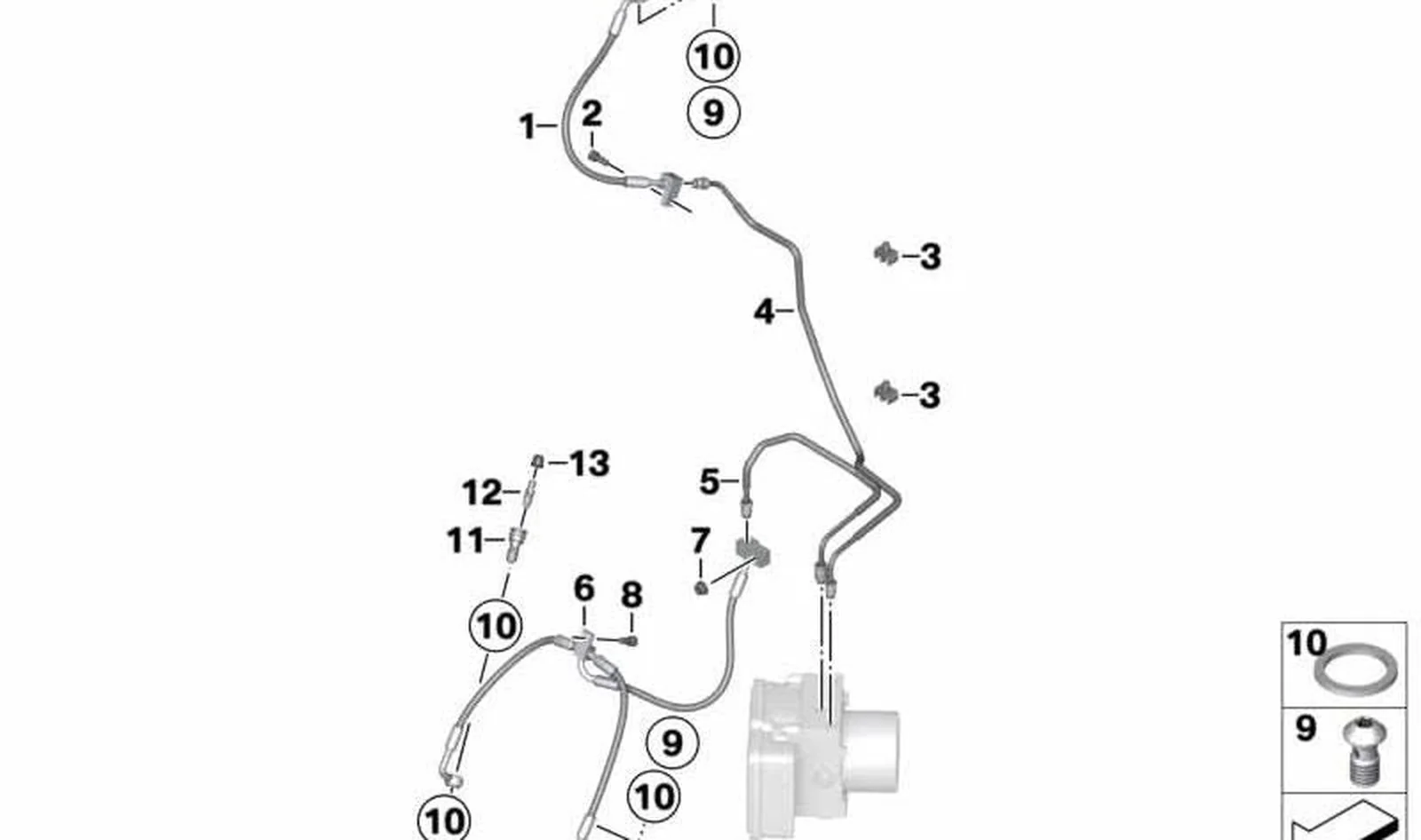 Tubería de freno del circuito de mando delantero OEM 34327716611 para BMW K1600 GT, K1600 GTL. Original BMW Motorrad.