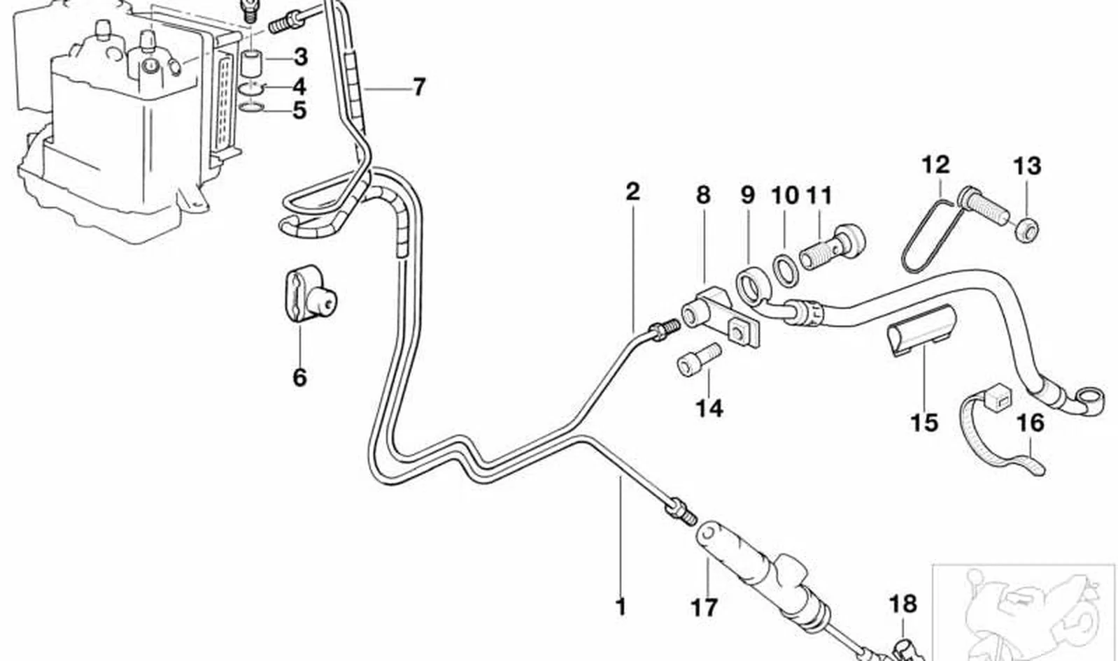 Tubería de freno trasera OEM 34322338141 para BMW Motorrad R1150GS, R1150RT, R1150RS, R850R... y más. Original BMW Motorrad.