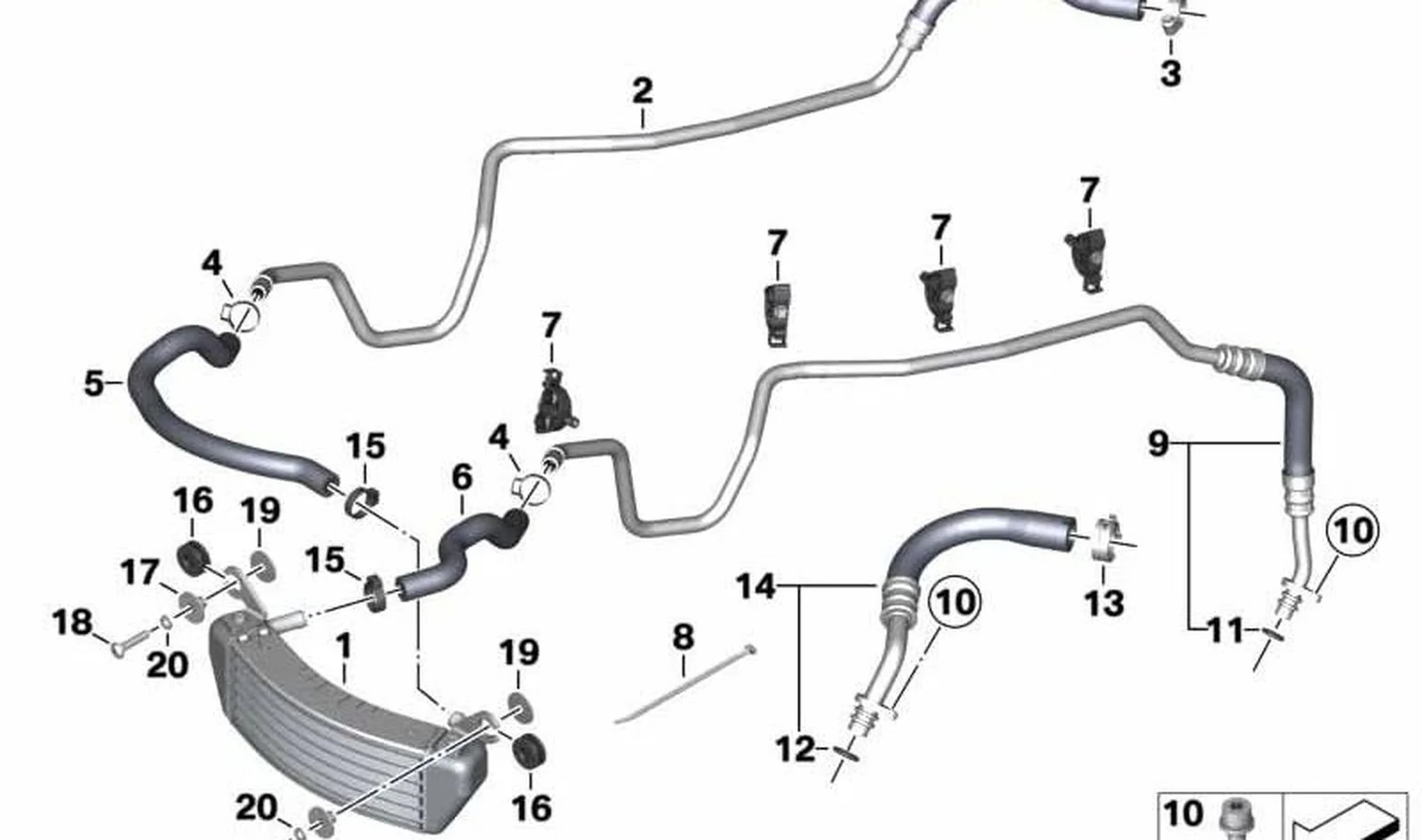 Tubería de refrigeración de aceite OEM 17227687003 para motos BMW K1200R, K1300R. Original BMW Motorrad.