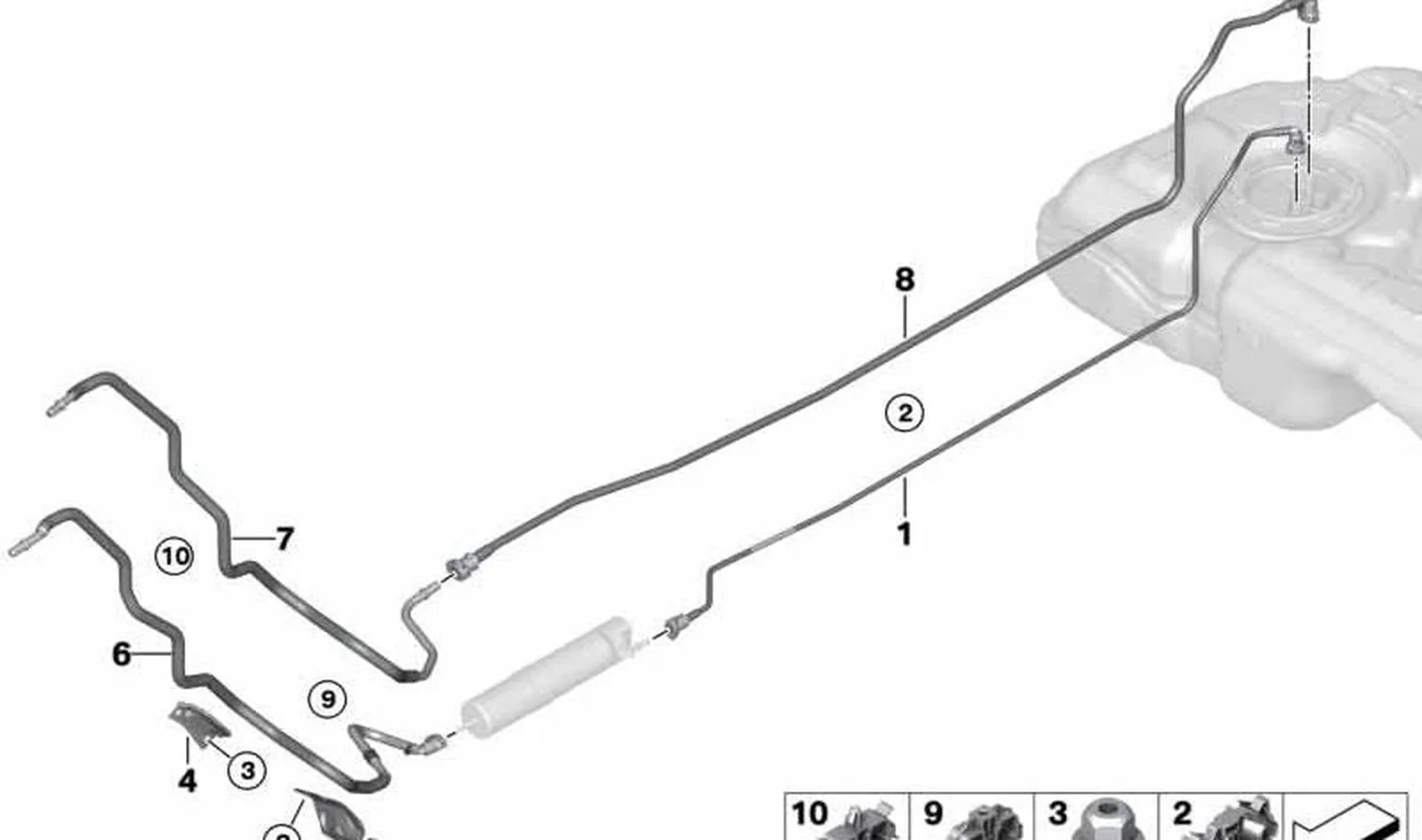 Tubería de retorno de combustible OEM 16128741858 para MINI F56, F56 LCI, Cabrio F57. Original MINI.
