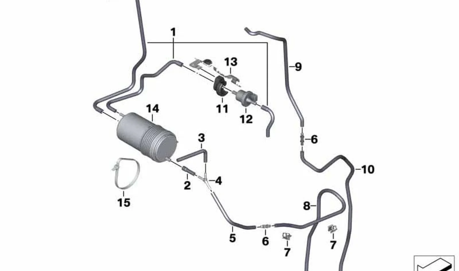 Tubería de ventilación del depósito OEM 16138548312 para motos BMW K1600 GT, K1600 GTL, K1600 Bagger... y más. Original BMW Motorrad.