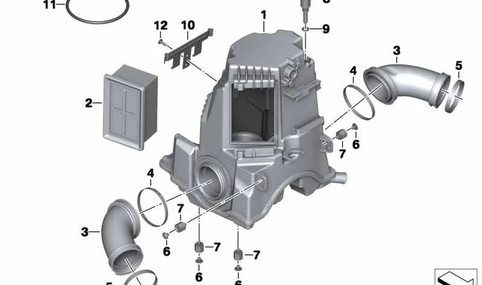 Tubo de aspiración derecho OEM 13717672554 para motos BMW R1200GS, R1200RT, HP2 Enduro... y más. Original BMW Motorrad.