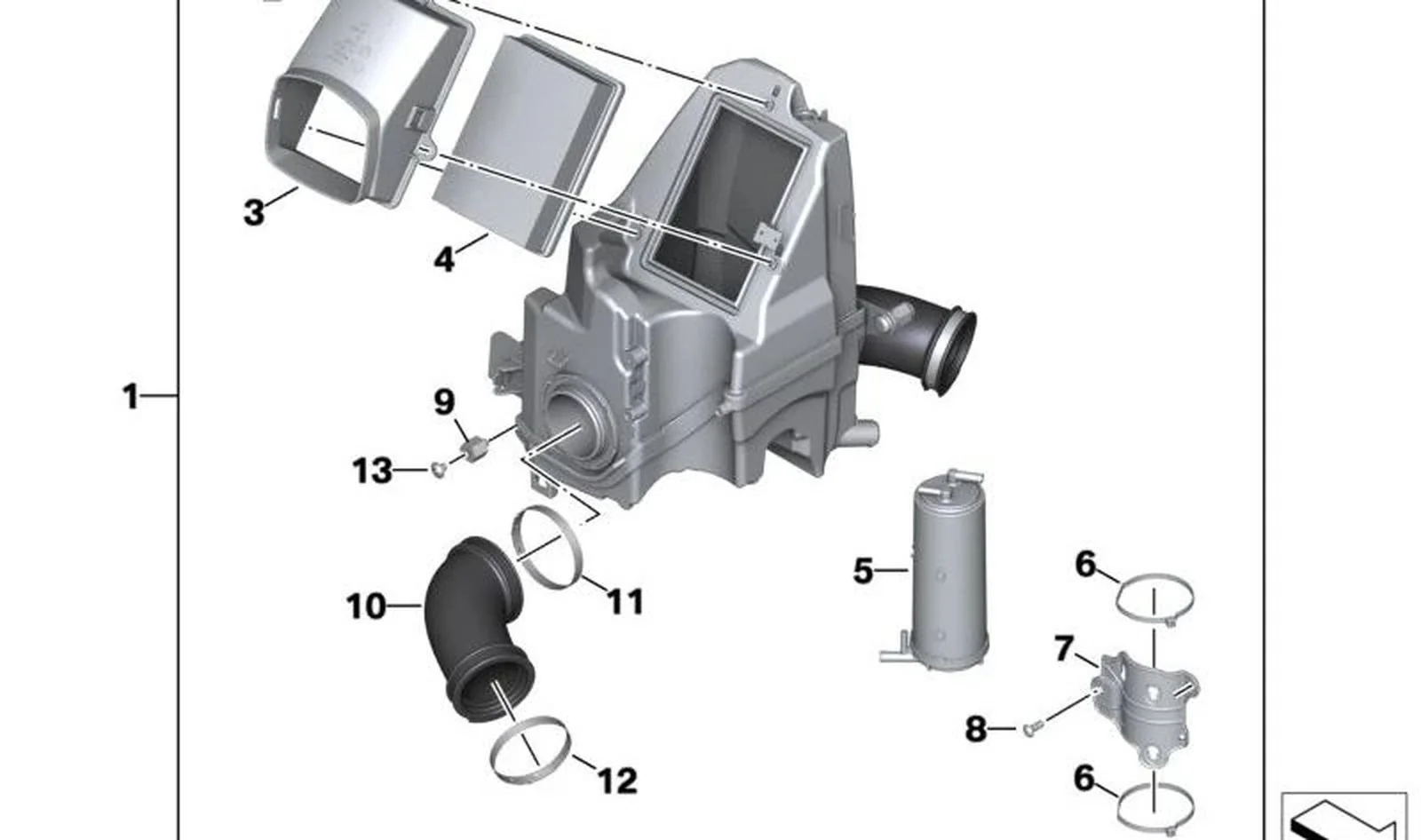 Tubo de aspiración izquierdo OEM 13718405527 para BMW Motorrad R nineT, R nineT Pure, R nineT Scrambler, R nineT Urban G/S. Original BMW Motorrad.