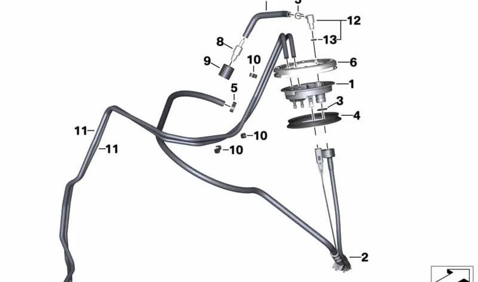 Tubo de retorno de combustible OEM 13537707259 para motos BMW R1200GS, R1200GS Adventure. Original BMW Motorrad.