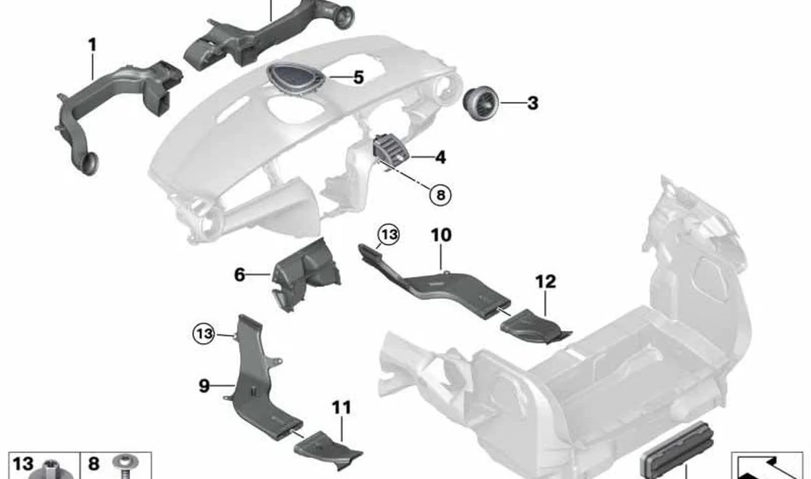 Tubo de salida centro izquierdo OEM 64229265405 para MINI F56, F55, Cabrio F57, F56 BEV... y más. Original MINI.