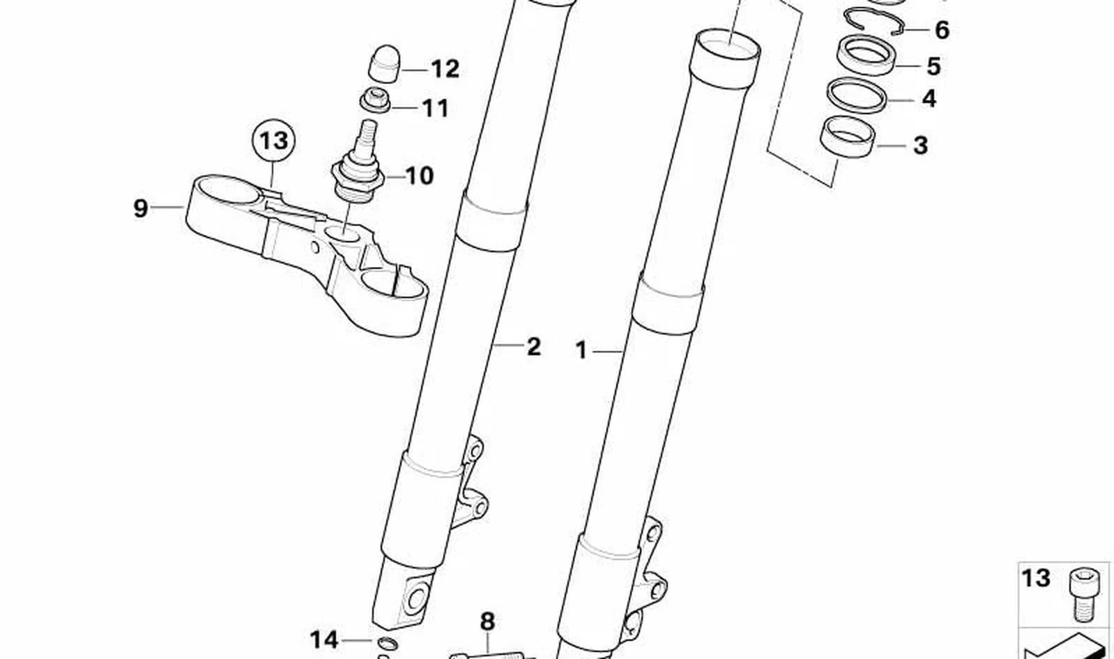Tubo deslizante delantero izquierdo OEM 31428526941 para BMW Motorrad R1200GS, R1200GS Adventure. Original BMW Motorrad.