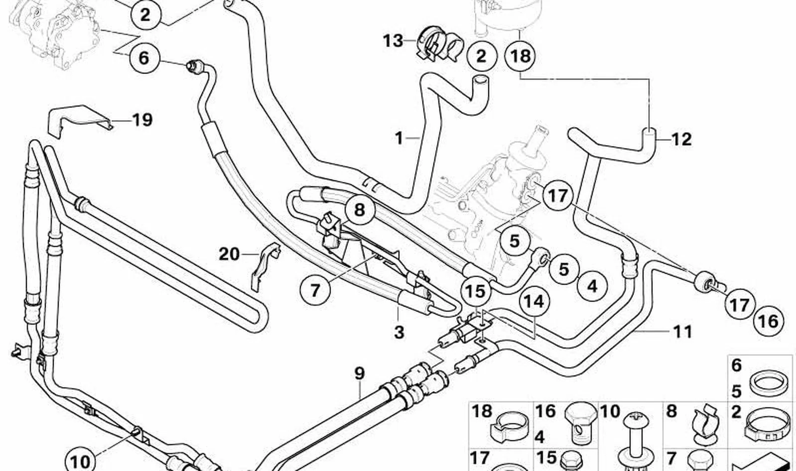 Tubo elástico OEM 32416763642 para servodirección hidráulica MINI R50 One D. Original MINI.