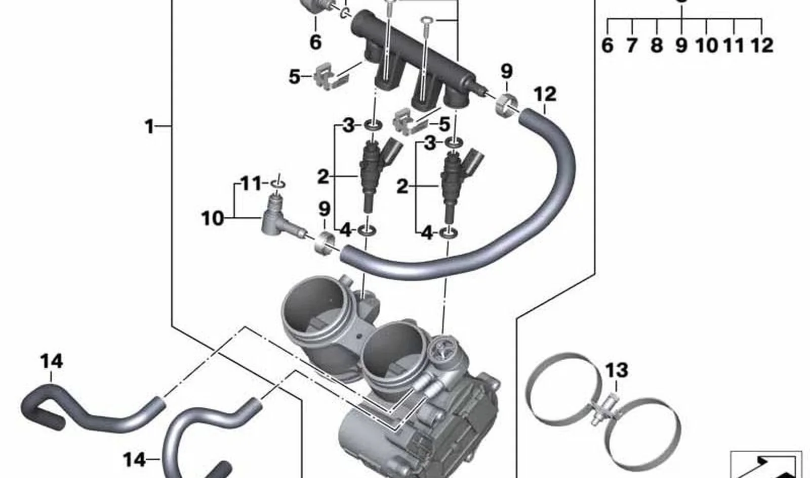 Tubo flexible derivación derecha OEM 13548564783 para motos BMW F750GS, F850GS, F900R, F900XR... y más. Original BMW Motorrad.