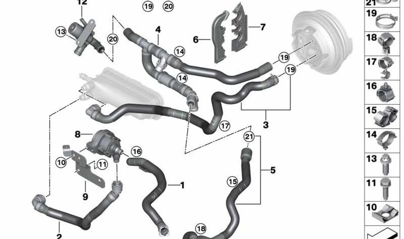 Tubo flexible entrada líquido refrigerante OEM 64219496233 para MINI F56 BEV, F56 BEV LCI, Cabrio F57 BEV. Original MINI.
