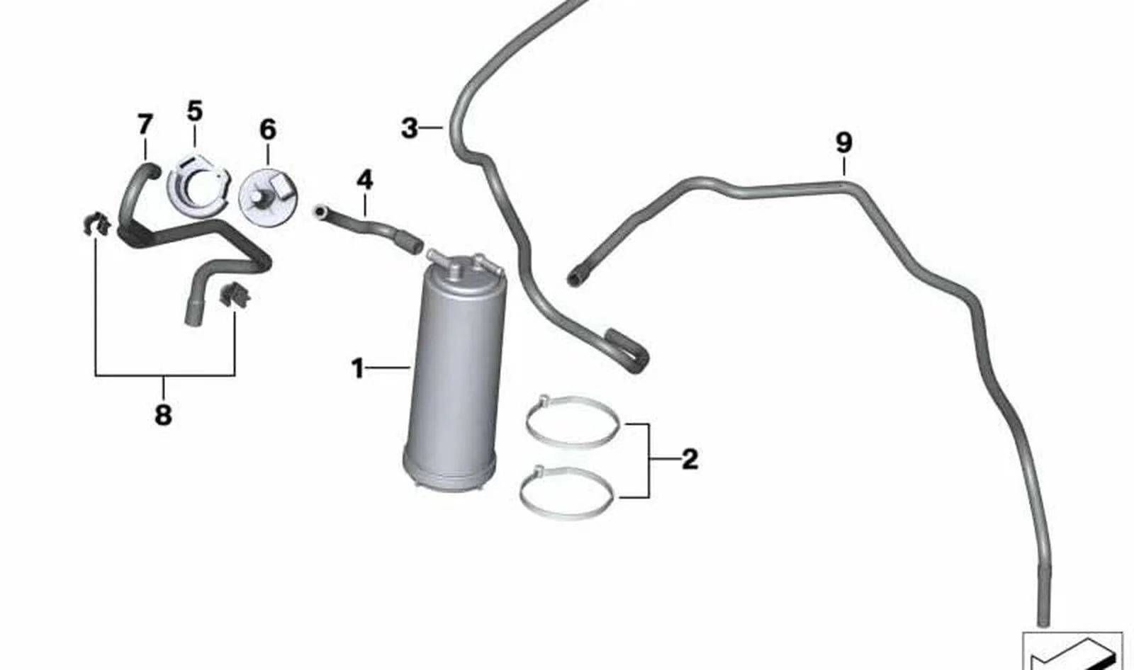 Tubo flexible OEM 16138485715 para motos BMW R1250R, R1250RS, R1200R, R1200RS. Original BMW Motorrad.