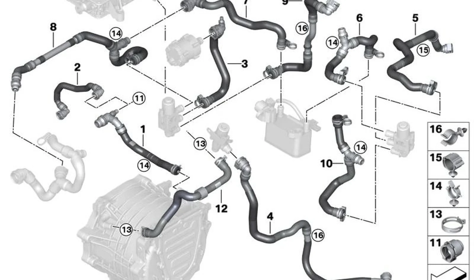 Tubo flexible OEM 17128741797 para unidad de batería alta voltaje con válvula de conmutación en MINI F56 Cooper SE, F57F Cooper SE... y más. Original MINI.