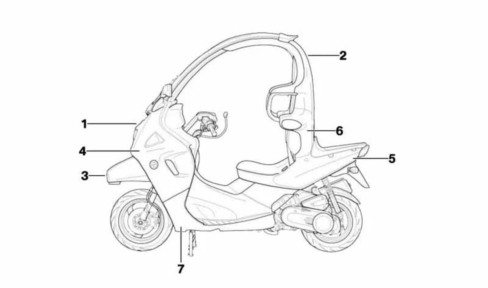 Umbral izquierdo imprimado OEM 46637667907 para BMW Motorrad C1 125, C1 200. Original BMW Motorrad.