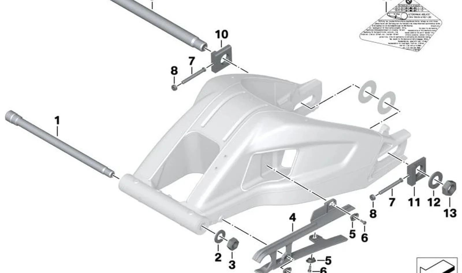 VÃa de deslizamiento trasera OEM 33178556938 para motos BMW HP4, S 1000 RR, S 1000 R. Original BMW Motorrad.