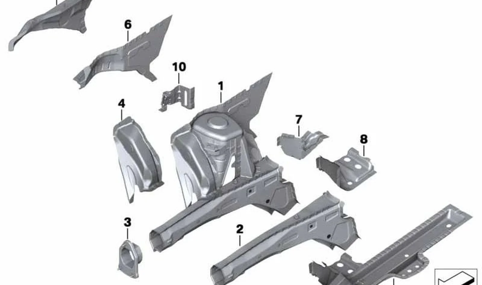 Viga de apoyo pasa-rueda delantero derecho OEM 41002755062 para MINI R56, R55, R57, R58, R59... y más. Original MINI.