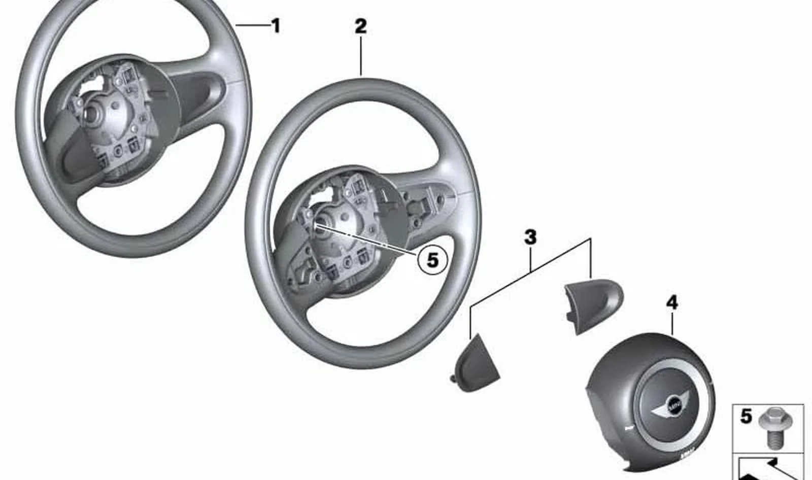Volante de cuero OEM 32306794623 para MINI R56, R56 LCI, Clubman R55, Cabrio R57, Coupé R58, Roadster R59, Countryman R60, Paceman R61... y más. Original MINI.